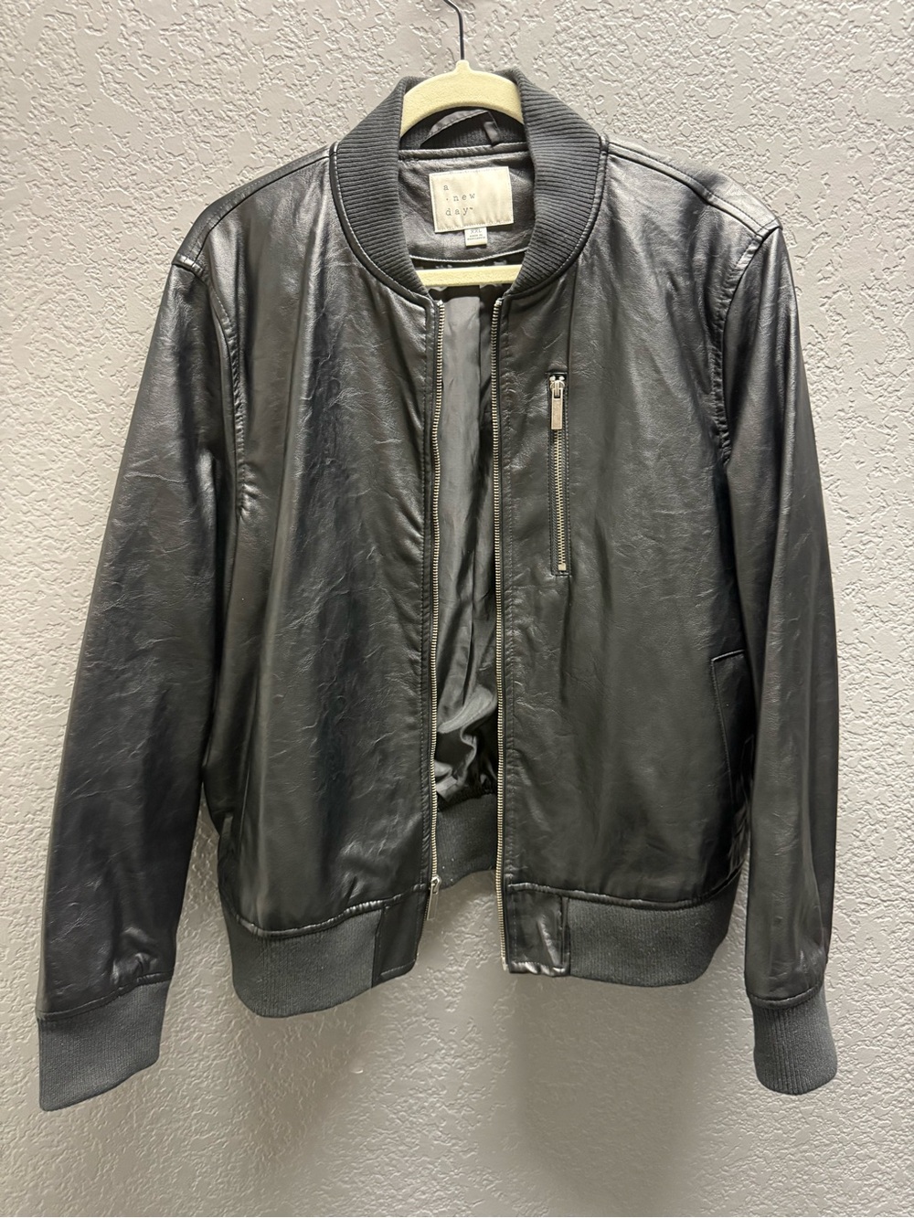 a new day Black Bomber Jacket - Zipper Front